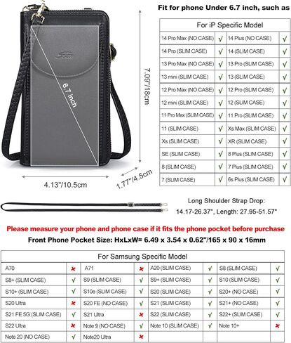 S-ZONE حقائب كروس صغيرة محفظة الهاتف الخليوي للنساء جلدية RFID حجب المحفظة المحافظ مع فتحات بطاقة الائتمان in Kuwait