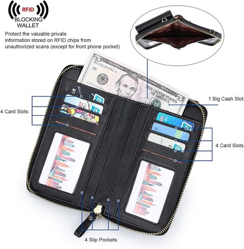 S-ZONE حقائب كروس صغيرة محفظة الهاتف الخليوي للنساء جلدية RFID حجب المحفظة المحافظ مع فتحات بطاقة الائتمان in Kuwait