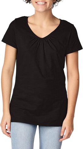 Hanes Women's Shirts, Slub Cotton Shirred V-Neck Tee, Cotton T-Shirts for Women, Women’s Tee Shirts in Saudi Arabia