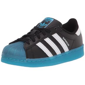 adidas Originals Superstar Sneaker, Black/White/Signal Cyan, 1.5 US Unisex Little Kid in Saudi Arabia