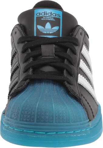 adidas Originals Superstar Sneaker, Black/White/Signal Cyan, 1.5 US Unisex Little Kid in Saudi Arabia