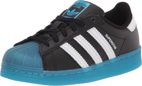 adidas Originals Superstar Sneaker, Black/White/Signal Cyan, 1.5 US Unisex Little Kid in Saudi Arabia