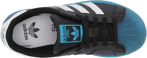 adidas Originals Superstar Sneaker, Black/White/Signal Cyan, 1.5 US Unisex Little Kid in Saudi Arabia