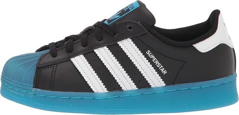 adidas Originals Superstar Sneaker, Black/White/Signal Cyan, 1.5 US Unisex Little Kid in Saudi Arabia