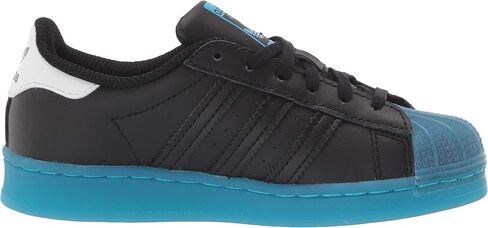 adidas Originals Superstar Sneaker, Black/White/Signal Cyan, 1.5 US Unisex Little Kid in Saudi Arabia