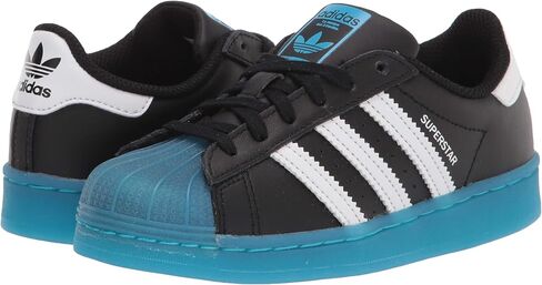 adidas Originals Superstar Sneaker, Black/White/Signal Cyan, 1.5 US Unisex Little Kid in Saudi Arabia