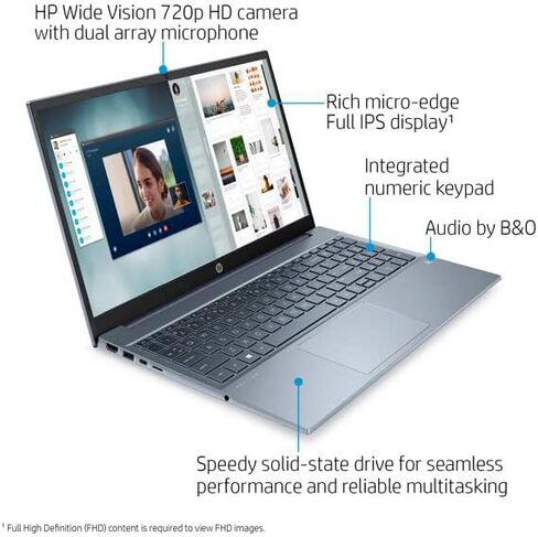 HP 2021 Pavilion Laptop, 15-inch Laptop, AMD Ryzen 7 5700U (>i7-1165G7), 32GB RAM, 1TB SSD, AMD Radeon Graphics, 15.6" Full HD, B&O Audio, WiFi 6, Bluetooth, Webcam with JAWFOAL in Kuwait
