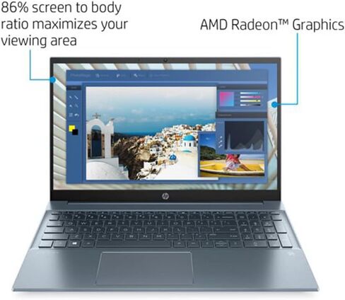 HP 2021 Pavilion Laptop, 15-inch Laptop, AMD Ryzen 7 5700U (>i7-1165G7), 32GB RAM, 1TB SSD, AMD Radeon Graphics, 15.6" Full HD, B&O Audio, WiFi 6, Bluetooth, Webcam with JAWFOAL in Kuwait