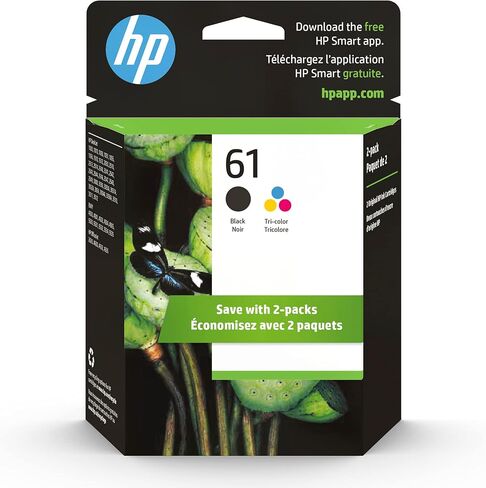 Original HP 61 Black/Tri-color Ink (2 Count - pack) | Works with DeskJet 1000, 1010, 1050, 1510, 2050, 2510, 2540, 3000, 3050, 3510; ENVY 4500, 5530; OfficeJet 2620, 4630 | Eligible for Instant Ink | CR259FN in Saudi Arabia