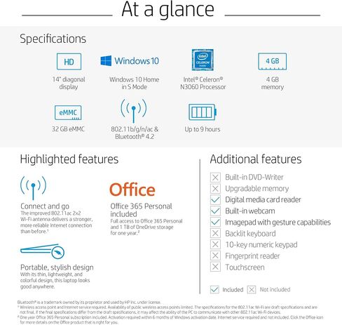 HP Stream 14-inch Laptop, Intel Celeron N3060 Processor, 4 GB SDRAM Memory, 32 GB eMMC storage, Windows 10 Home in S Mode with Office 365 Personal for one year (14-cb010nr, Aqua Blue) in Saudi Arabia