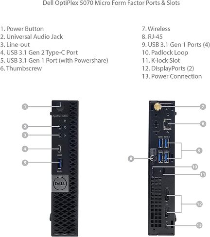 Dell Optiplex 5070 Micro MFF Desktop PC Intel i3-9100T, 8GB DDR4 New 256GB M.2 NVMe SSD, WiFi BT HDMI New KB & Mouse Windows 11 Pro (Renewed) in Kuwait