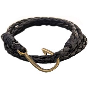 JOYID Fish Hook Leather Wrap Braided Bracelet Multi-Layer Handwork Punk Style Fish Clasp Bracelet for Men in Saudi Arabia