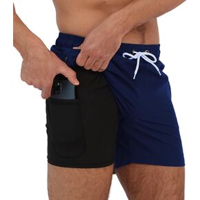 Arcweg Mens Swim Trunks with Compression Liner 5.5" Inseam Quick Dry Board Shorts with Zipper Pockets Bathing Suit