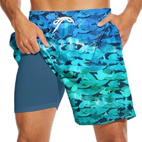 Partrest American Flag Men's Swim Trunks with Compression Liner USA Flag Swimming Trunks Board Shorts with Pocket Swim Shorts