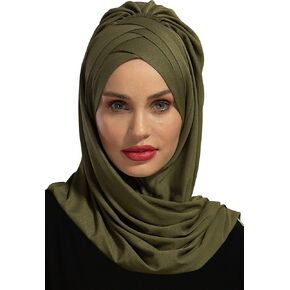 Aisha's Design Instant Hijab for Women Muslim, Presewn 95% Cotton Jersey Turban, Ready to Wear Scarf