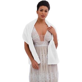 Bounzhi Women 's Wedding Faux Fur Shawl Wrap Bridal Scarf Shawl Fur Cover up with brooch for Bride and Bridesmaids