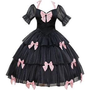 ZZEQYG Elegant Pink Gothic Dress Puff Sleeve Dress with Bows in Saudi Arabia