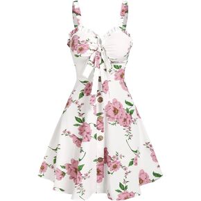 DRESSFO Women's 2023 Summer Dresses Sleeveless Casual Swing Dress Bohemian Floral Print Sunflower Print Cami Dress in Kuwait