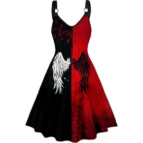فستان نسائي كاجوال صيفي 2023 من DRESSFO بدون أكمام ورقبة على شكل V فستان قوطي متدرج على شكل حرف A فستان ملفوف متدفق