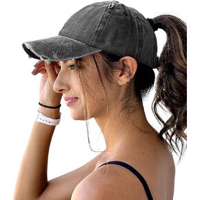 Womens Distressed Ponytail Baseball Cap Cotton Dad Hat with Ponytail Hole