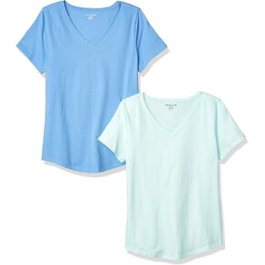 Amazon Essentials Women's Classic-Fit 100% Cotton Short-Sleeve V-Neck T-Shirt (Available in Plus Size), Pack of 2 in Kuwait