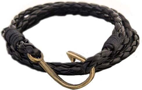 JOYID Fish Hook Leather Wrap Braided Bracelet Multi-Layer Handwork Punk Style Fish Clasp Bracelet for Men in Saudi Arabia