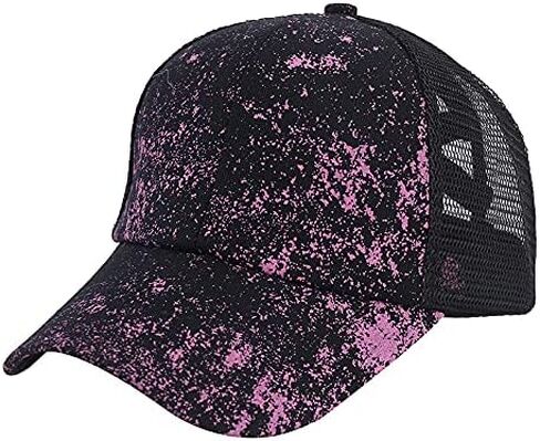 NeuFashion Criss Cross Hat Washed Distressed Glitter Mesh Womens Baseball Cap Dad Hat Ponytail Hat Messy Bun Trucker Ponycap in Kuwait