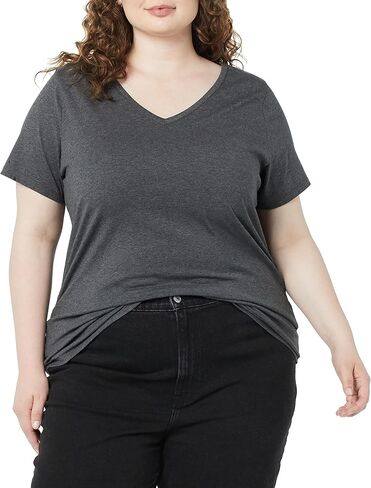 Amazon Essentials Women's Classic-Fit 100% Cotton Short-Sleeve V-Neck T-Shirt (Available in Plus Size), Pack of 2 in Saudi Arabia