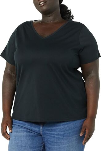 Amazon Essentials Women's Classic-Fit 100% Cotton Short-Sleeve V-Neck T-Shirt (Available in Plus Size), Pack of 2 in Saudi Arabia