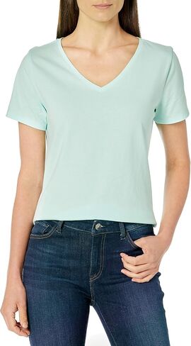 Amazon Essentials Women's Classic-Fit 100% Cotton Short-Sleeve V-Neck T-Shirt (Available in Plus Size), Pack of 2 in Kuwait