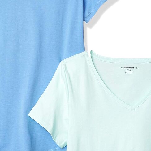 Amazon Essentials Women's Classic-Fit 100% Cotton Short-Sleeve V-Neck T-Shirt (Available in Plus Size), Pack of 2 in Kuwait