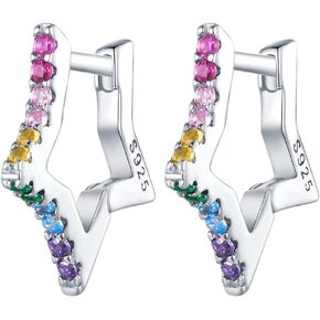 BISAER Star Earrings 925 Sterling Silver Cute Hoop Earrings for Women Hypoallergenic Small Sleeper Tragus Hoop Earrings Cartilage Jewelry Gifts