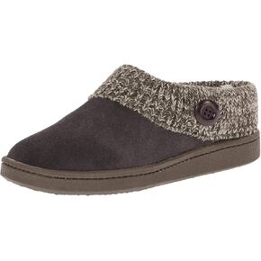 Clarks Womens Slipper Suede Leather Knitted Collar Clog Slippers - Plush Faux Fur Lining