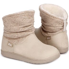 LongBay المرأة الدافئة الشنيل متماسكة Bootie النعال رغوة الذاكرة مريح الجلد المدبوغ رقيق فو الفراء رغوة الذاكرة الأحذية منزل الأحذية