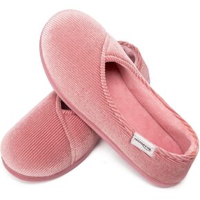HomeTop Women's Cozy Corduroy Memory Foam Loafer Slippers, Closed Back House Shoes Indoor Outdoor with Coral Velvet Lining