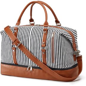 S-ZONE Women Travel Duffel Weekender Carryon Shoulder Tote Bag Canvas PU Leather