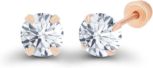 Solid 14k Yellow Gold Hypoallergenic AAA Cubic Zirconia Solitaire Screw Back Stud Earrings Secure Screw On Backs, 3mm-7mm in Kuwait