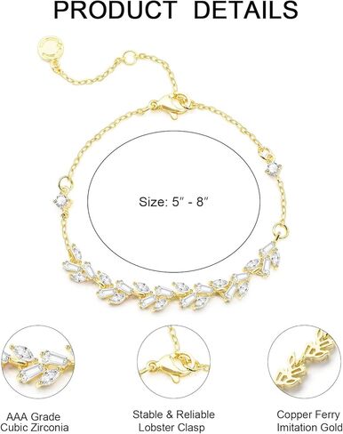 PORYIMEE سوار تنس للنساء أساور الزفاف للعرائس مكعب زركونيا قابل للتعديل سوار أوراق الذكرى السنوية عيد الميلاد عيد ميلاد الزفاف الأزياء والمجوهرات هدية لها | مطلي بالفضة/الذهب الأصفر/الذهب الوردي عيار 14 قيراط in Kuwait