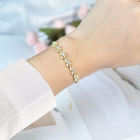 PORYIMEE سوار تنس للنساء أساور الزفاف للعرائس مكعب زركونيا قابل للتعديل سوار أوراق الذكرى السنوية عيد الميلاد عيد ميلاد الزفاف الأزياء والمجوهرات هدية لها | مطلي بالفضة/الذهب الأصفر/الذهب الوردي عيار 14 قيراط in Kuwait