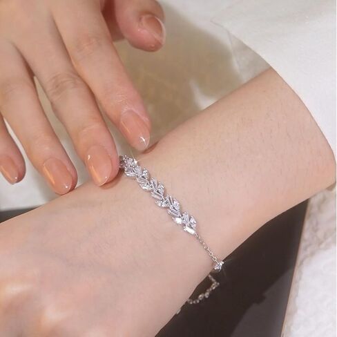 PORYIMEE سوار تنس للنساء أساور الزفاف للعرائس مكعب زركونيا قابل للتعديل سوار أوراق الذكرى السنوية عيد الميلاد عيد ميلاد الزفاف الأزياء والمجوهرات هدية لها | مطلي بالفضة/الذهب الأصفر/الذهب الوردي عيار 14 قيراط in Kuwait