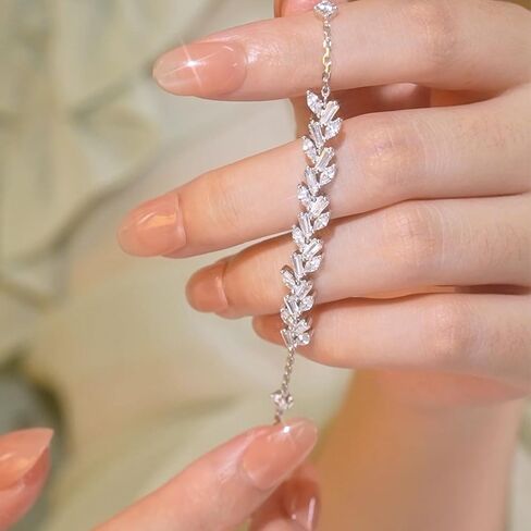 PORYIMEE سوار تنس للنساء أساور الزفاف للعرائس مكعب زركونيا قابل للتعديل سوار أوراق الذكرى السنوية عيد الميلاد عيد ميلاد الزفاف الأزياء والمجوهرات هدية لها | مطلي بالفضة/الذهب الأصفر/الذهب الوردي عيار 14 قيراط in Kuwait