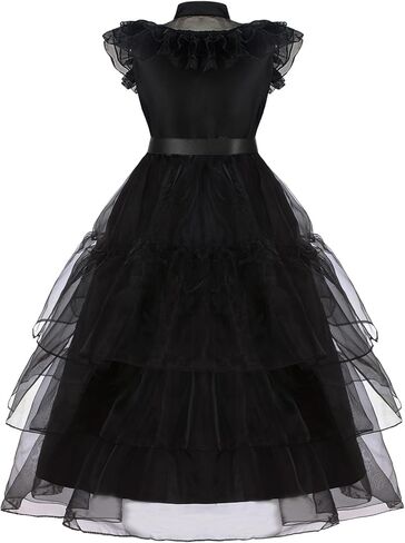 فستان Akokvlar التنكري باللون الأسود للفتيات مع حزام شعر مستعار وأقراط وجوارب in Kuwait