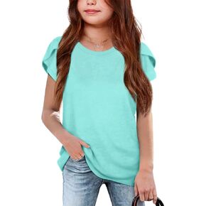 Goranbon Girls' Summer T Shirts Crewneck Petal Short Sleeve Cute Casual Tops