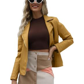Giolshon Faux Leather Short Jacket Women Fall and Winter Fashion Motorcycle Biker Casual Slim Bomber Coat