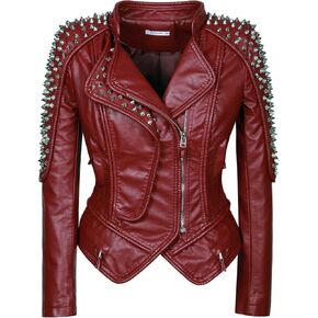SX New Punk Rivet faux leather PU Jacket Women fashion Biker Jacket Black Slim Fit Streetwear Coat