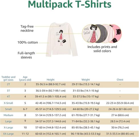 Amazon Essentials Girls and Toddlers' Long-Sleeve T-Shirts (Previously Spotted Zebra), Multipacks in Saudi Arabia