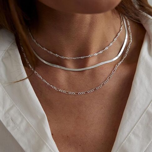 JECOMY 14K Gold Plated Layering Necklaces For Women Gold Necklace Set, Cuban Link, Snake Chain, Paperclip Layered Chains, Twisted Rope and Twisted Chain, Trendy Layering Necklace in Kuwait
