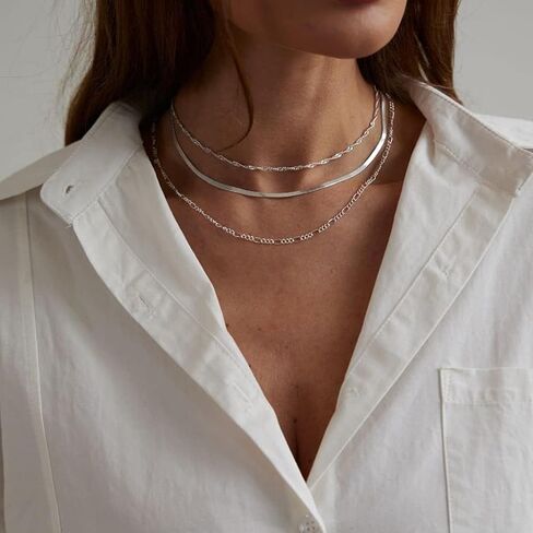 JECOMY 14K Gold Plated Layering Necklaces For Women Gold Necklace Set, Cuban Link, Snake Chain, Paperclip Layered Chains, Twisted Rope and Twisted Chain, Trendy Layering Necklace in Kuwait