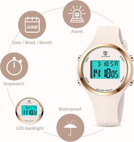 L LAVAREDO Watches for Women 3ATM Waterproof Outdoor Digital Sport Watches Stopwatch Wrist Watch with Alarm Clock, Gifts for Women/Girls in Kuwait