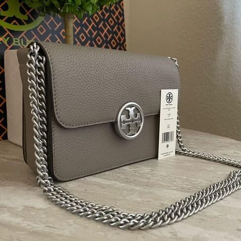 Tory Burch Olivia Pebbled Leather Bag (Gray Heron) in Saudi Arabia